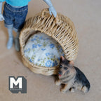 Miniature Hooded Wicker Pet Bed with Cushion and Lifting Handle 1:12 Scale Dog Bed Cat Bed 3-7/8 inch tall (beige) - B026