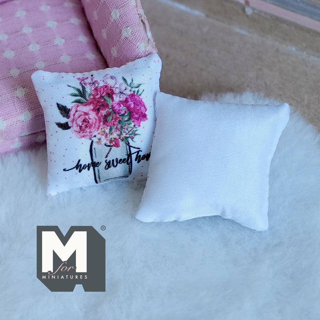 Miniature Flowers Home Sweet Home Cushion Set of 2 , 1:12 Scale Dollhouse Decor 1-9/6 inch wide (style e) - K030