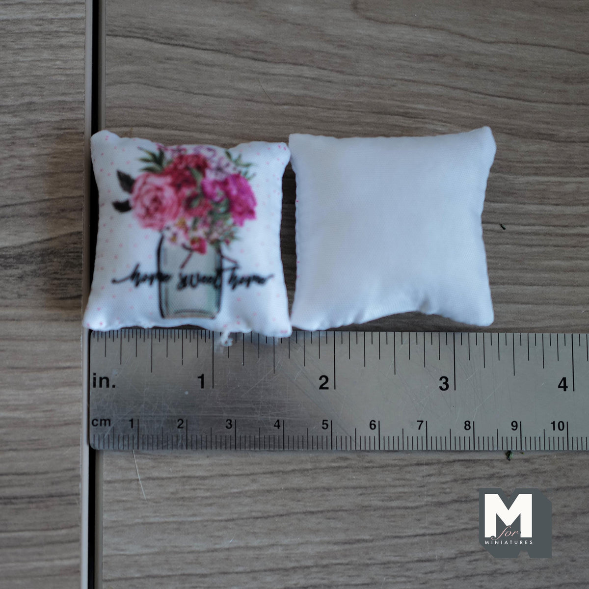 Miniature Flowers Home Sweet Home Cushion Set of 2 , 1:12 Scale Dollhouse Decor 1-9/6 inch wide (style e) - K030