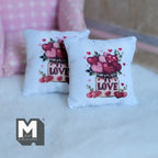 Miniature Love and Hearts Cushion Set of 2 , 1:12 Scale Dollhouse Decor 1-9/6 inch wide (style d) - K030