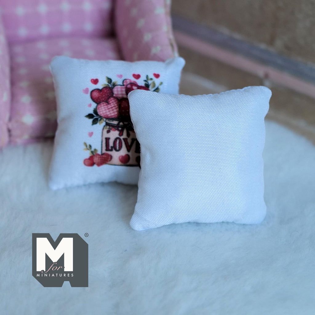 Miniature Love and Hearts Cushion Set of 2 , 1:12 Scale Dollhouse Decor 1-9/6 inch wide (style d) - K030