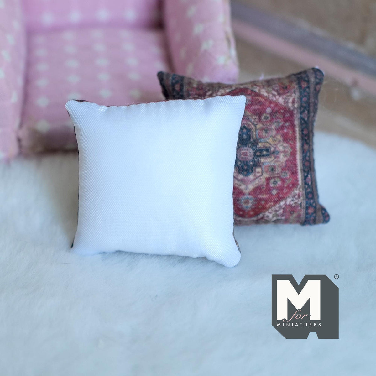 Miniature Cushion Set of 2 , 1:12 Scale Dollhouse Decor 1-9/6 inch wide (red) (style f) - K030