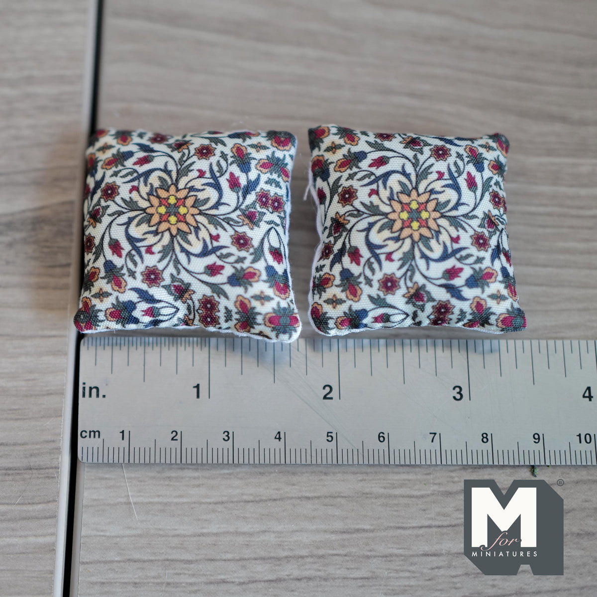 Miniature Flowers Themed Cushion Set of 2 , 1:12 Scale Dollhouse Decor 1-9/6 inch wide (style i) - K030