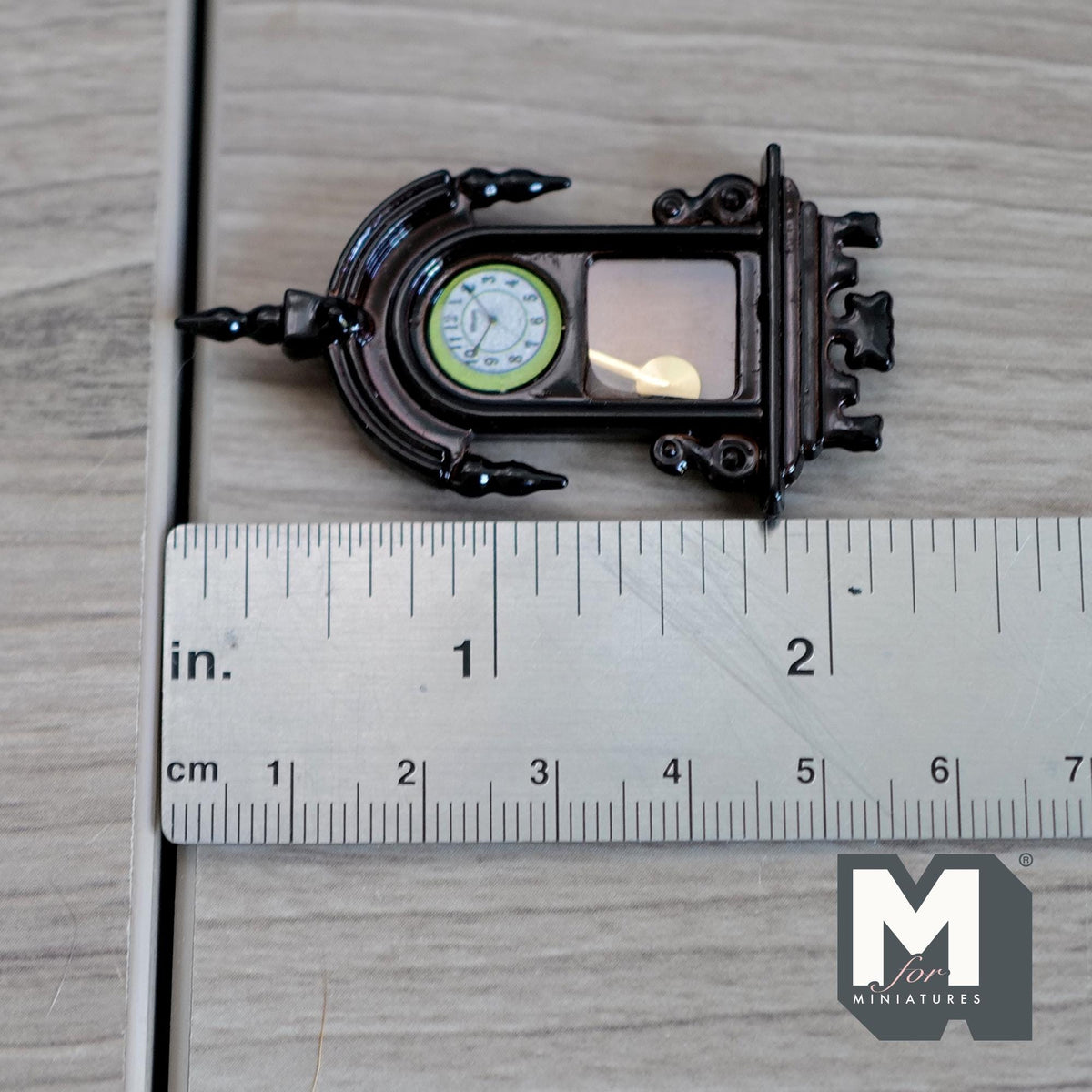 Dollhouse drop wall clock 1:12 scale miniature vintage style clock 2-3/16 inch tall (brown) (non working) - B050