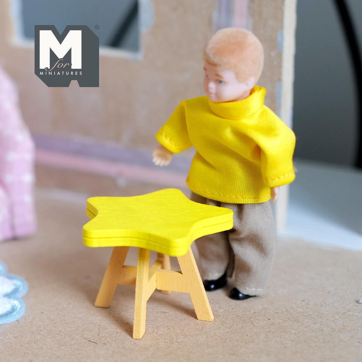 1:12 Scale Miniature Star Table Kit for Nursery or Playroom, 1-5/16 inch tall, Self-assemble DIY Dollhouse Supply (yellow and orange)