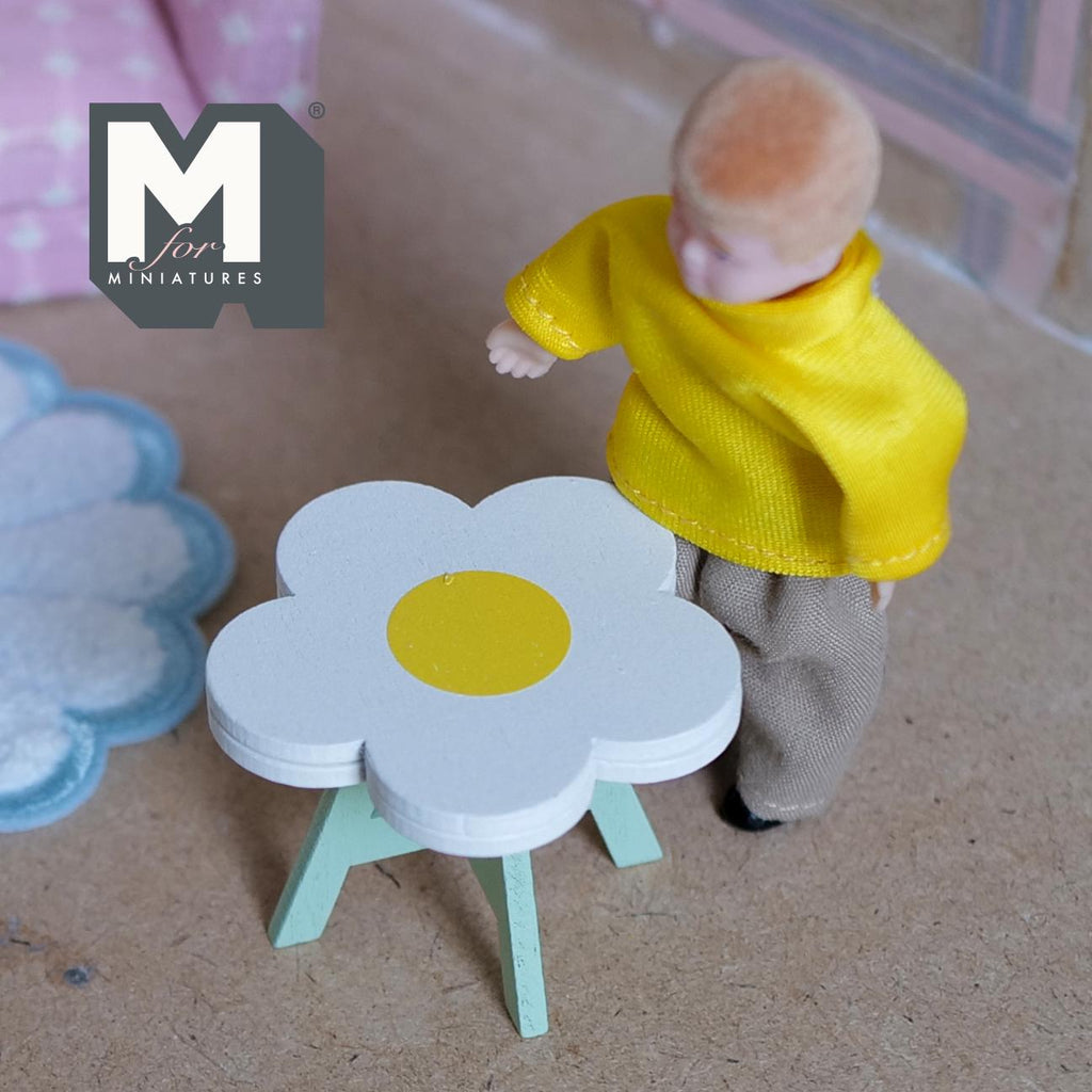 1:12 Scale Miniature Daisy Table Kit for Nursery or Playroom, 1-5/16 inch tall, Self-assemble DIY Dollhouse Supply (white and mint green)