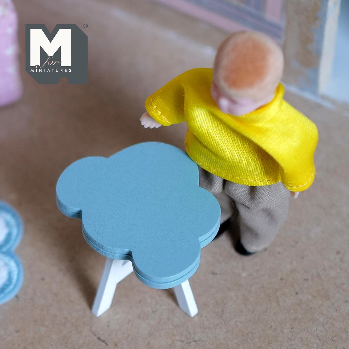 1:12 Scale Miniature Cloud Table Kit for Nursery or Playroom, 1-5/16 inch tall, Self-assemble DIY Dollhouse Supply (dusty blue and white)