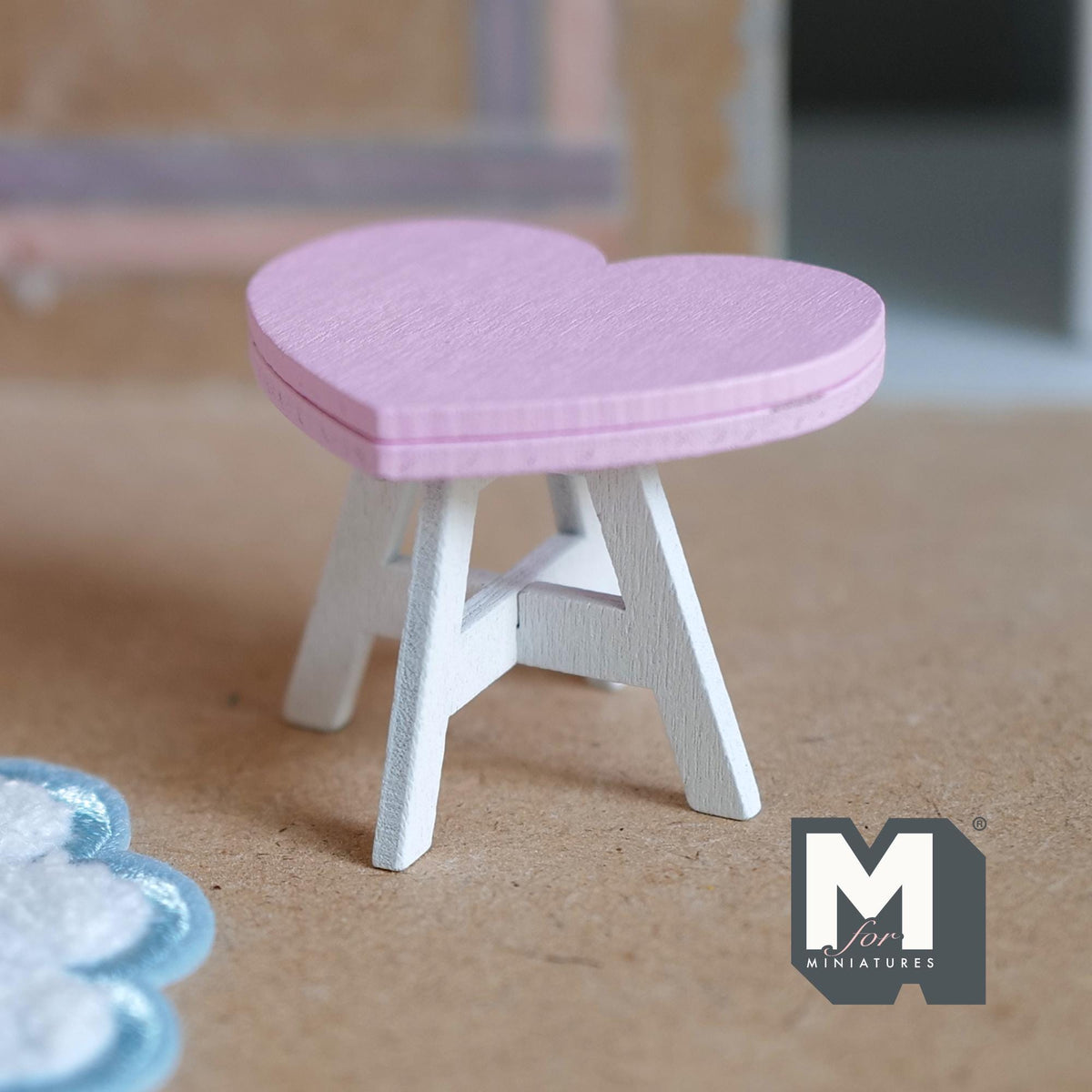 1:12 Scale Miniature Heart Table Kit for Nursery or Playroom, 1-5/16 inch tall, Self-assemble DIY Dollhouse Supply (pink and white)