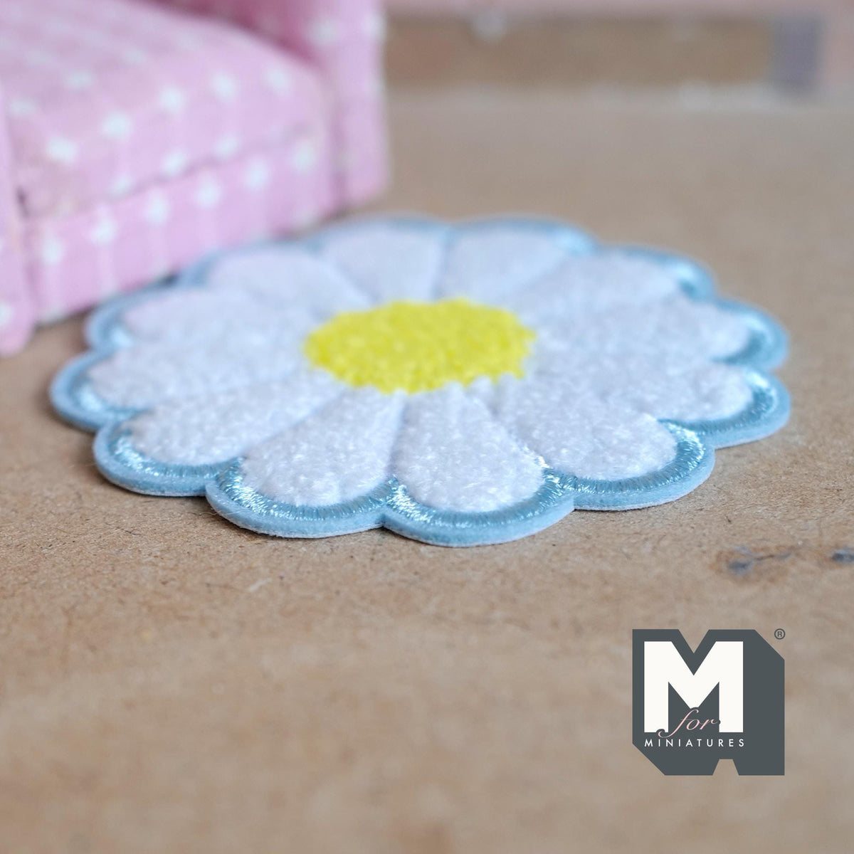Miniature Daisy Flower Rug 1:12 Scale Dollhouse Nursery Baby Room Pastel Scalloped Round Shag Rug 3-1/4 inch dia. (blue) - K021