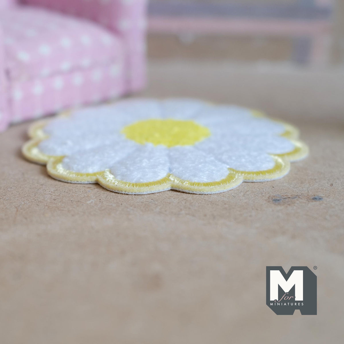 Miniature Daisy Flower Rug 1:12 Scale Dollhouse Nursery Baby Room Pastel Scalloped Round Shag Rug 3-1/4 inch dia. (yellow) - K021
