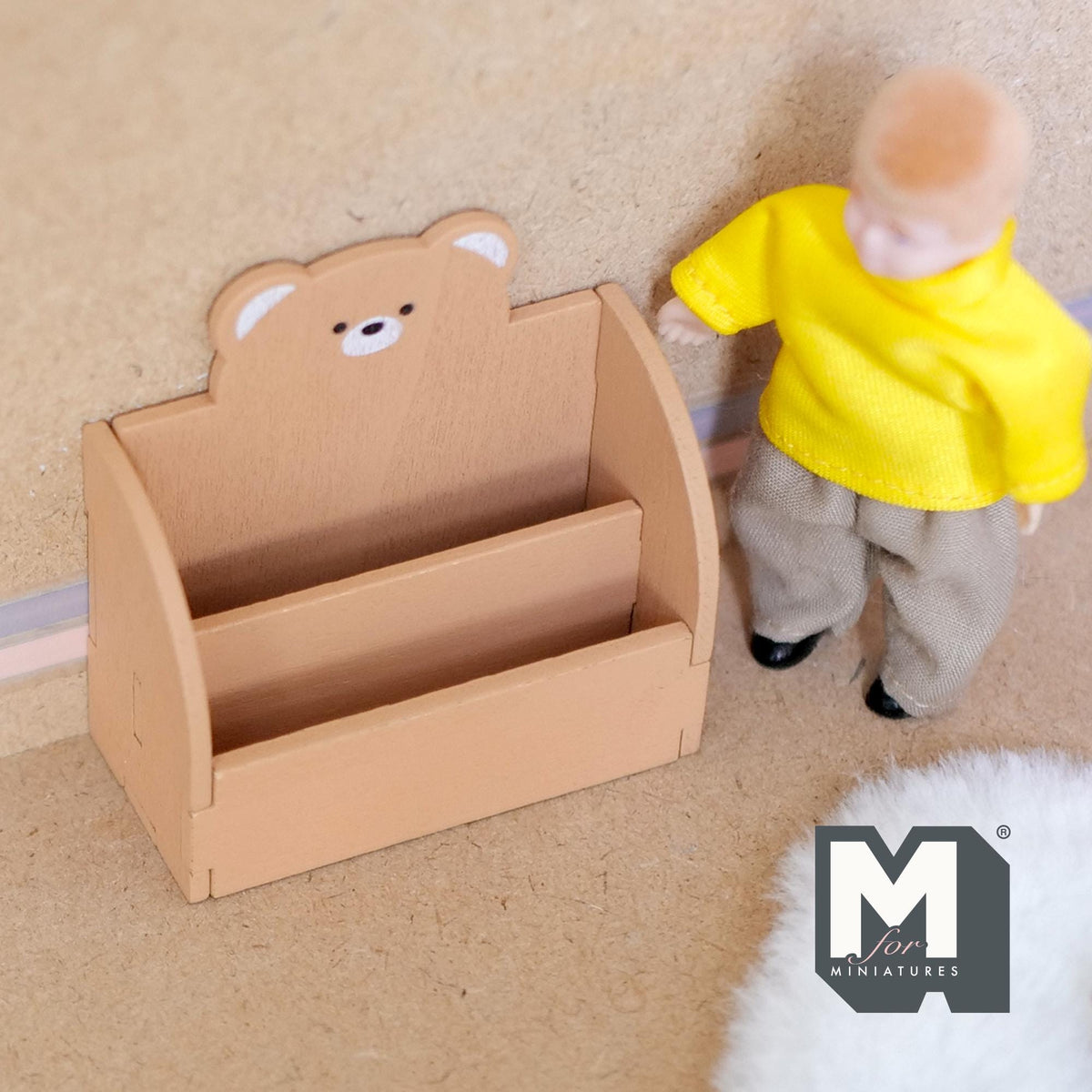 1:12 Scale Miniature Wood Bear 2 Tier Bookshelf Kit, Unassembled, 2-7/16 inch wide, DIY Dollhouse Supply (brown)