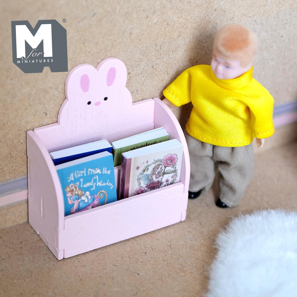 1:12 Scale Miniature Wood Bunny 2 Tier Bookshelf Kit, Unassembled, 2-7/16 inch wide, DIY Dollhouse Supply (pink)
