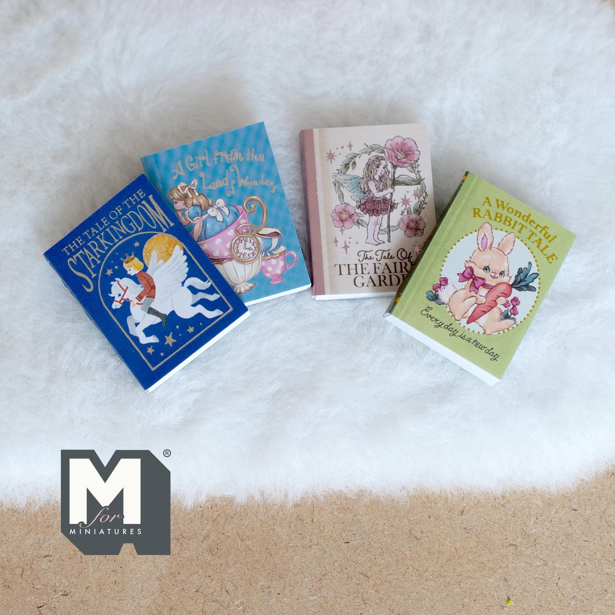 Miniature Fairy Tale Books Set of 4 , 1:12 Scale Story Books Novels Storybooks Nursery Books (blank pages) - C040