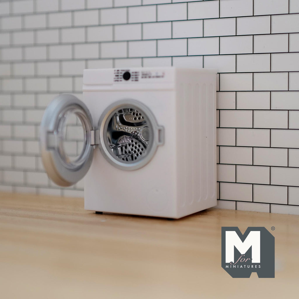 Miniature Washing Machine with Powered Rotating Drum 1:12 Scale Dollhouse Appliance (non functional) (white) - K045