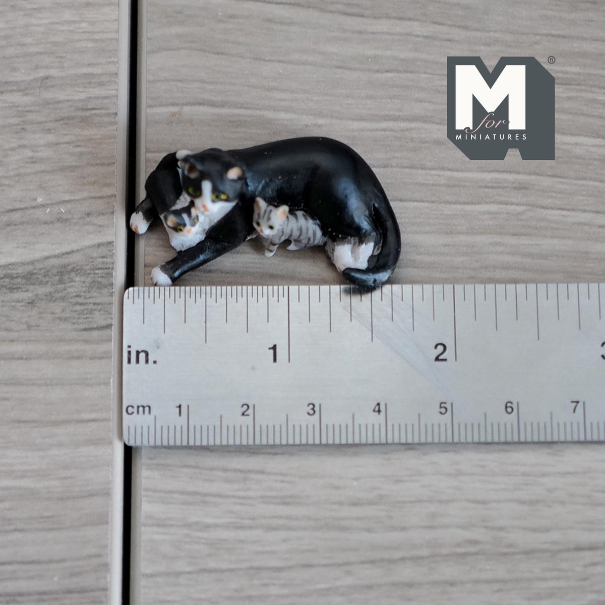 Miniature Tuxedo Cat and Kittens 1:12 Scale (cast resin) - C034