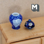 Miniature Ceramic Ginger Jar with Lid Container Urn 1:12 Scale Dollhouse Decoration Vessel 1-5/16 inch tall - B087