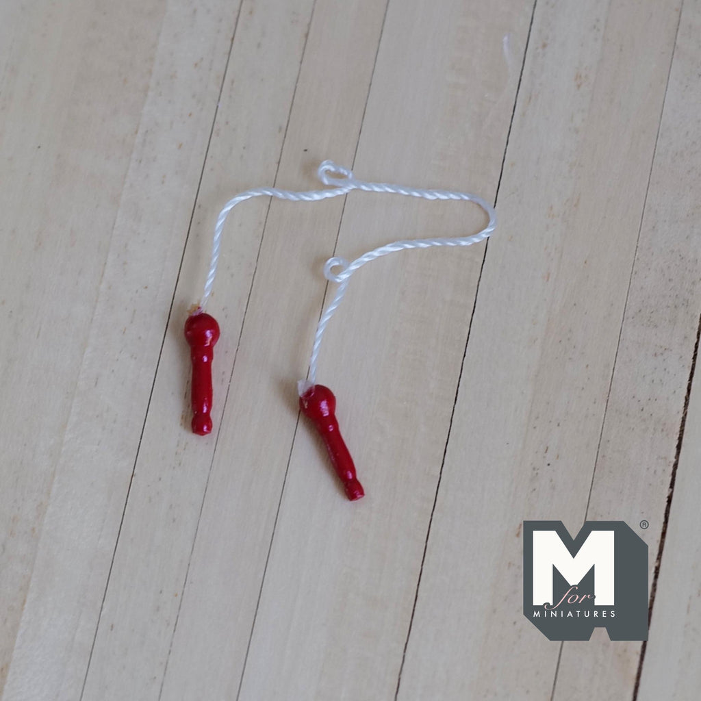 Miniature Jump Rope with Red Handles 1:12 Scale Dollhouse Playroom Decor 5-7/16 inch long - G069