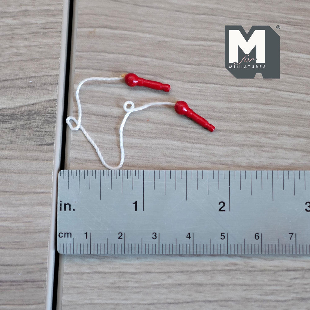 Miniature Jump Rope with Red Handles 1:12 Scale Dollhouse Playroom Decor 5-7/16 inch long - G069