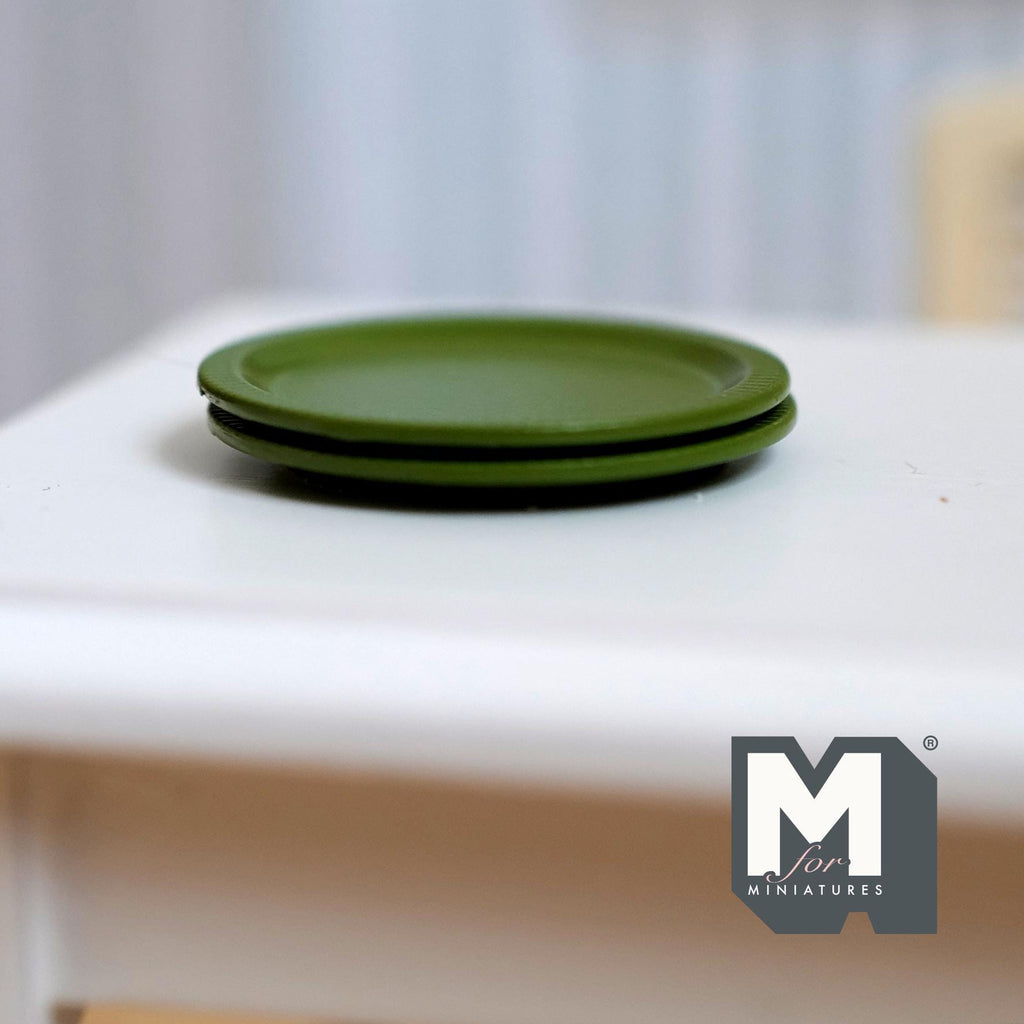 Miniature Flat Plates 1:12 Scale Dollhouse Tableware Large Size Serving Plates Set of 2 , 1 inch dia. (green) (metal) - A043