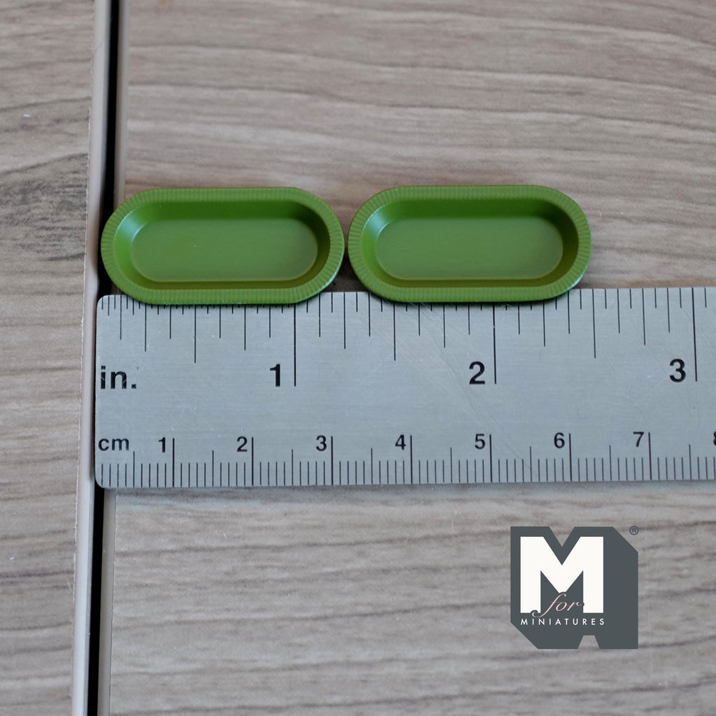 Miniature Oval Plates 1:12 Scale Dollhouse Tableware Oblong Plates Set of 2 , 1-1/4 inch long (green) (metal) - A043
