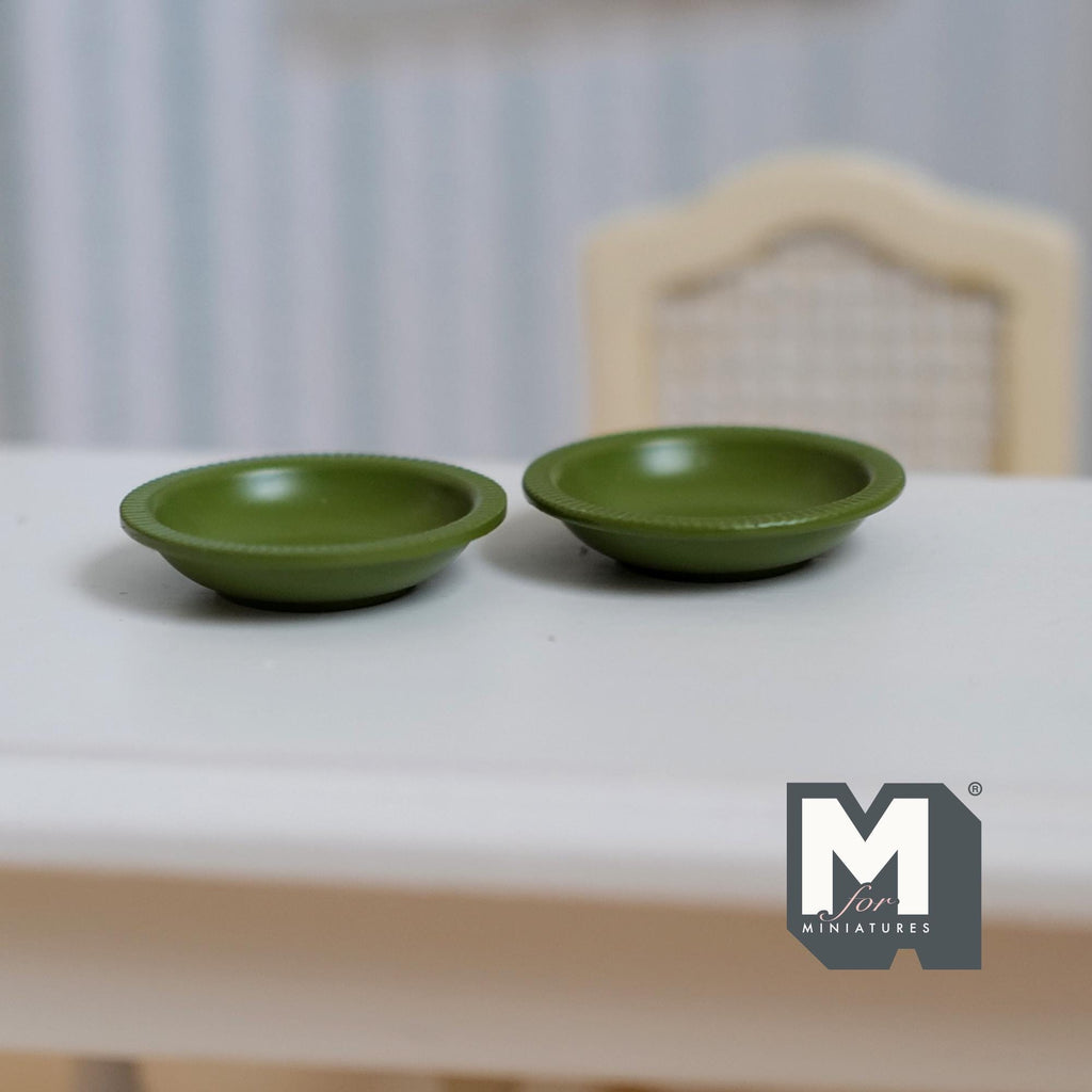 Miniature Soup Plates 1:12 Scale Dollhouse Tableware Serving Plates Set of 2 , 13/16 inch dia. (green) (metal) - A043