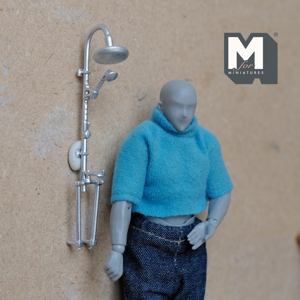 Dollhouse Rain Shower Head with Faucet Set and Pipes 1:12 Scale Miniature Wall Mount Rainhead Showerhead 3-3/8 inch tall (plastic) - D054