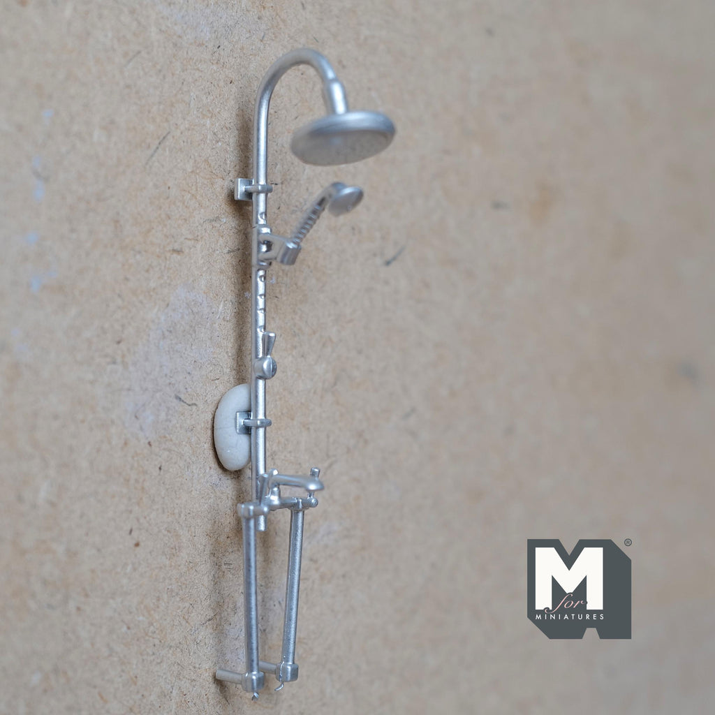 Dollhouse Rain Shower Head with Faucet Set and Pipes 1:12 Scale Miniature Wall Mount Rainhead Showerhead 3-3/8 inch tall (plastic) - D054