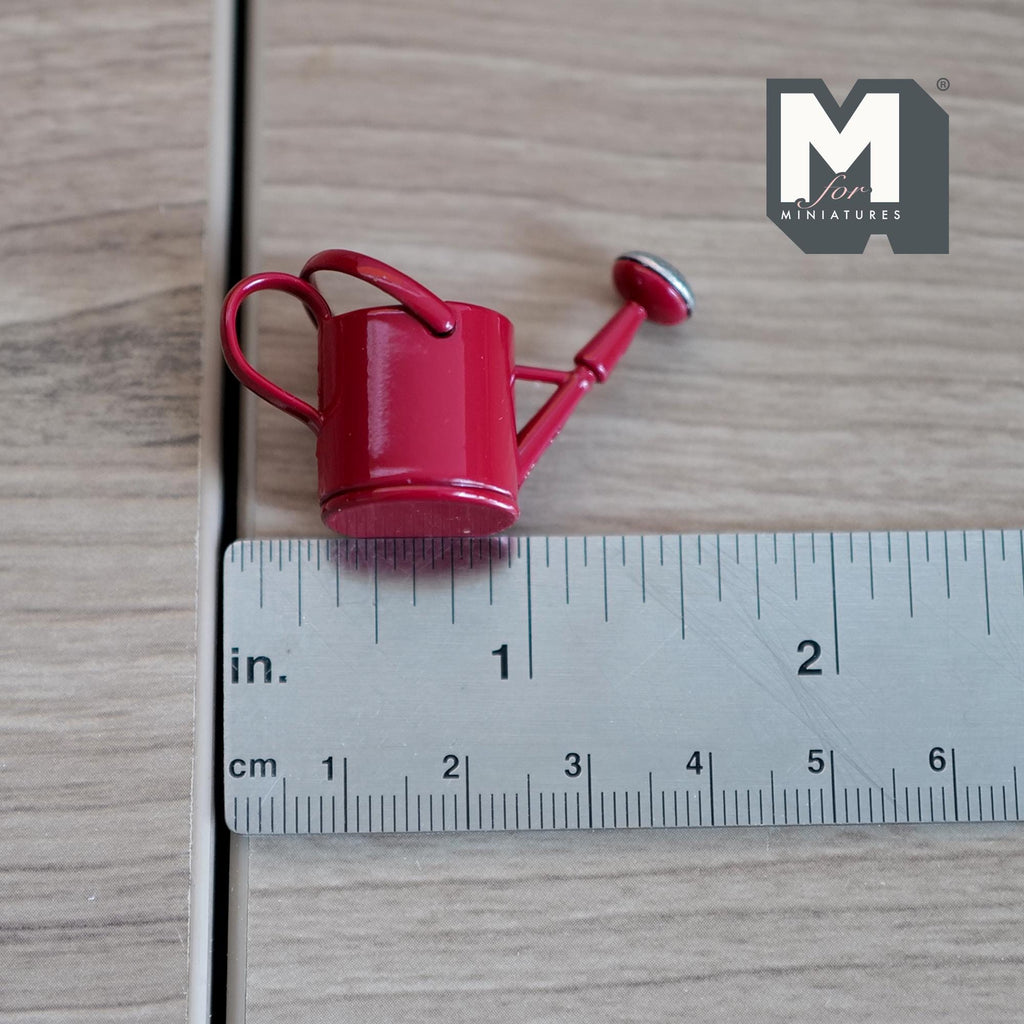 Miniature Metal Watering Can – 1:12 Scale Dollhouse Fairy Garden Accessory Watering Pot Vessel (red) - F104