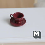 Miniature Coffee Cup and Saucer Set 1:12 Scale Dollhouse Tea Cup Drinkware Set of 2 (red)  - F071