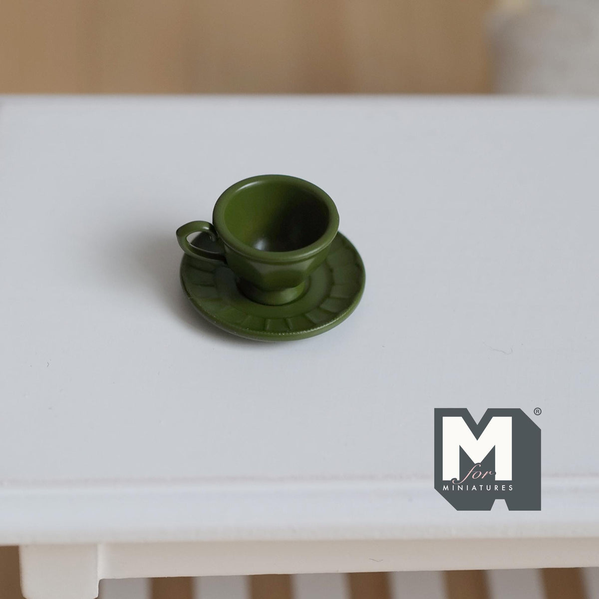 Miniature Coffee Cup and Saucer Set 1:12 Scale Dollhouse Tea Cup Drinkware Set of 2 (green)  - F071