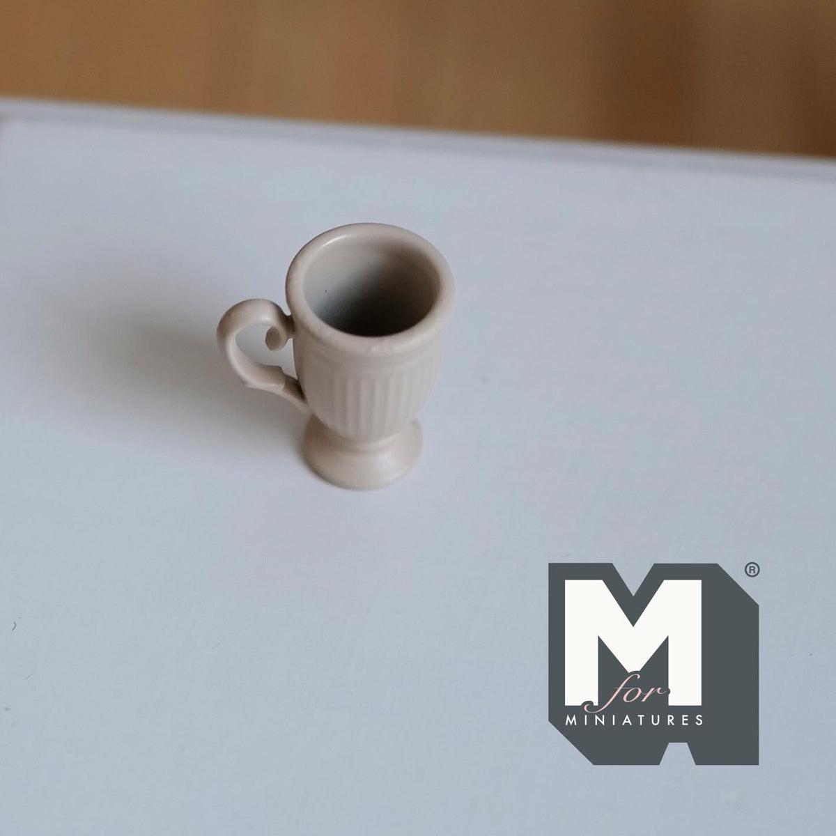 Miniature Fluted Pedestal Mug 1:12 Scale Dollhouse Metal Drinkware 5/8 inch tall (beige) - F066