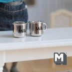 Miniature Metal Milk Mugs Set of 2 Dollhouse Kitchen Accessories Drinkware 1/2 inch tall - F066