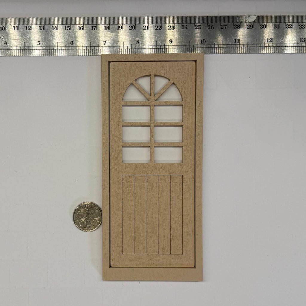 1:12 Scale Miniature Dollhouse Door with Arched Window and 2 Flat Frames, 6-7/8 inch high Dollhouse Supply (beige)