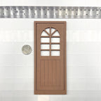 1:12 Scale Miniature Dollhouse Door with Arched Window and 2 Flat Frames, 6-7/8 inch high Dollhouse Supply (brown)