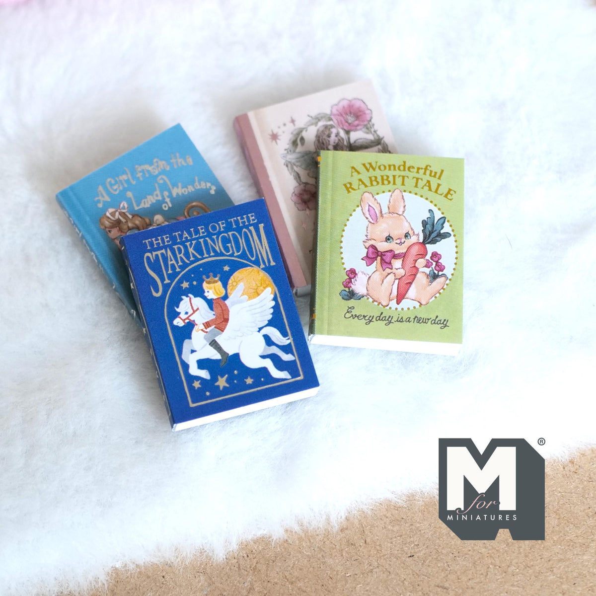 Miniature Fairy Tale Books Set of 4 , 1:12 Scale Story Books Novels Storybooks Nursery Books (blank pages) - C040