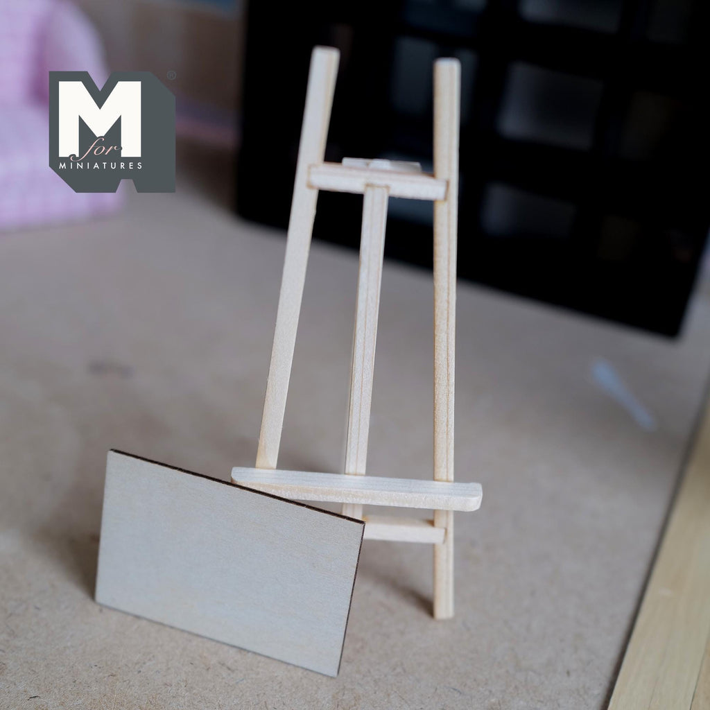 Miniature Canvas Easel Stand and Painting Board 1:12 Scale Unfinished Painting Easel Tripod Easel Drawing Stand - H015