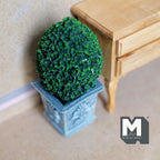 Miniature Oval Boxwood Topiary in Ornate Stone-Finish Planter 1:12 Scale Fairy Garden 3-9/16 inch tall (resin) - I048