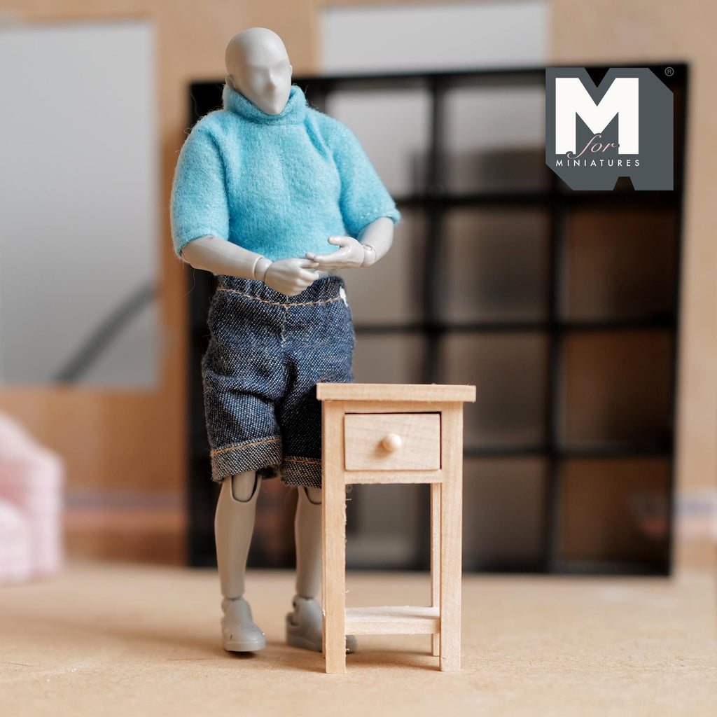 Miniature Nightstand Foyer Table with Drawer 1:12 Scale Dollhouse Decor Furniture Unpainted Table 2-1/2 inch tall (wood) - D024