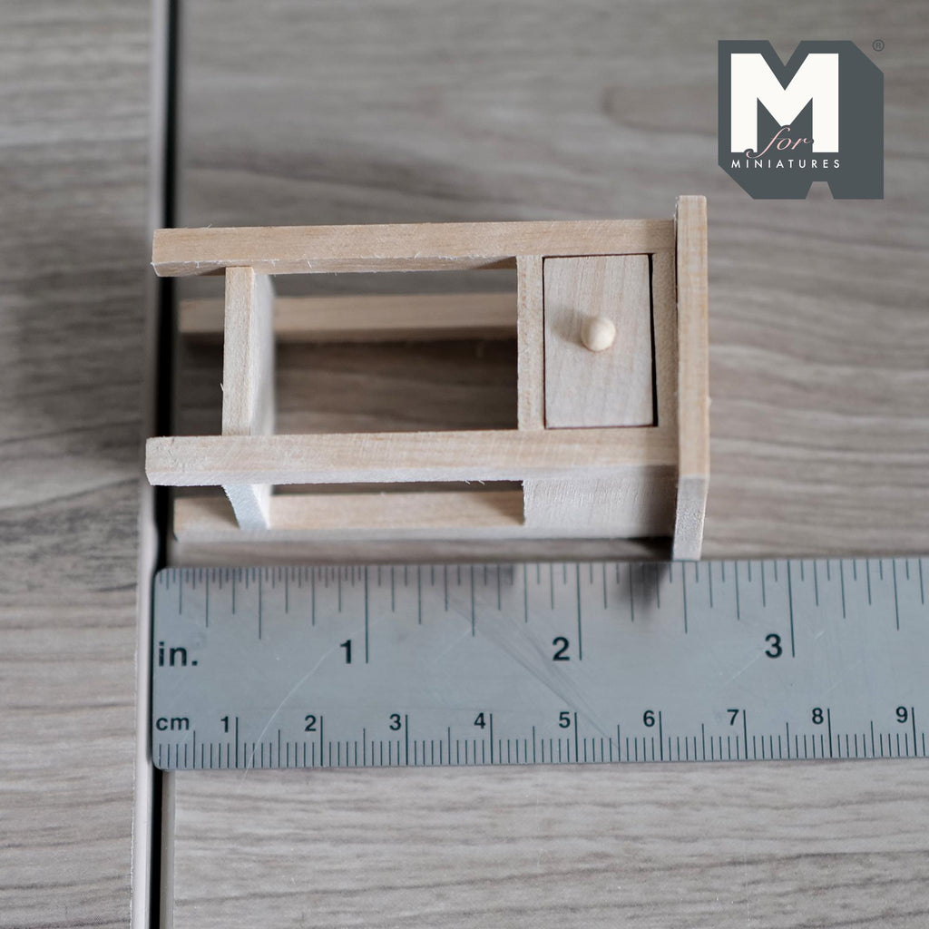 Miniature Nightstand Foyer Table with Drawer 1:12 Scale Dollhouse Decor Furniture Unpainted Table 2-1/2 inch tall (wood) - D024
