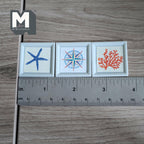 Miniature Coastal Wall Art Set of 3, 1:12 Scale Dollhouse Decor Nautical Frames Starfish Coral and Compass 1-1/4 inch wide - F034