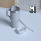 Miniature Tumbler with Straw 1:12 Scale Travel Mug with Handle Dollhouse Decor 7/8 inch tall (light gray) - E089