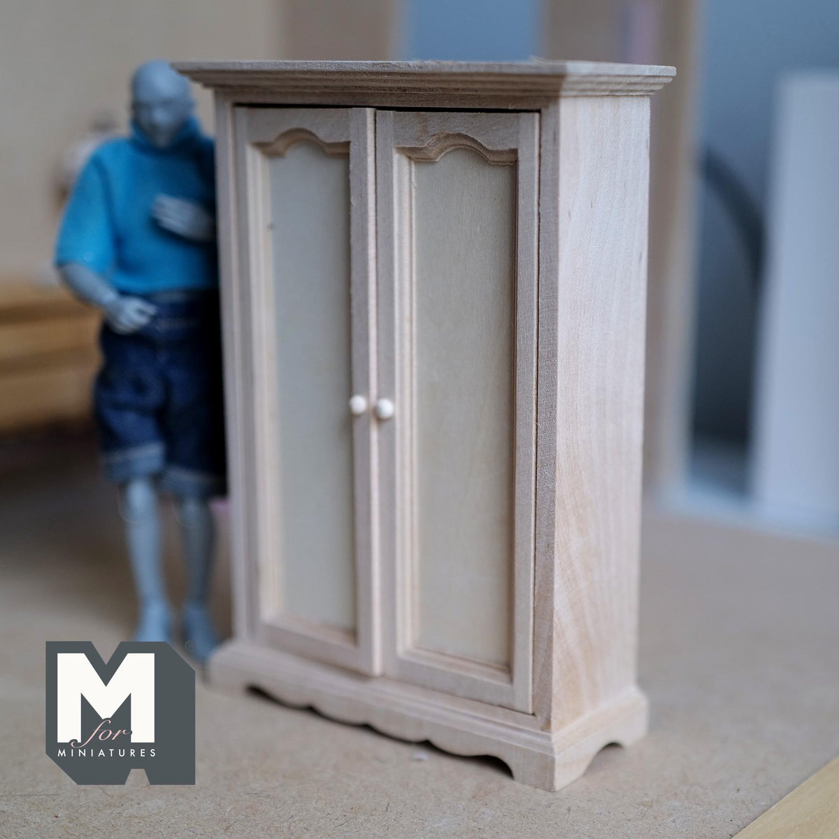Dollhouse Closet Unpainted 1:12 Scale Miniature Wardrobe Armoire 5-11/16 inch tall (style b) - i014