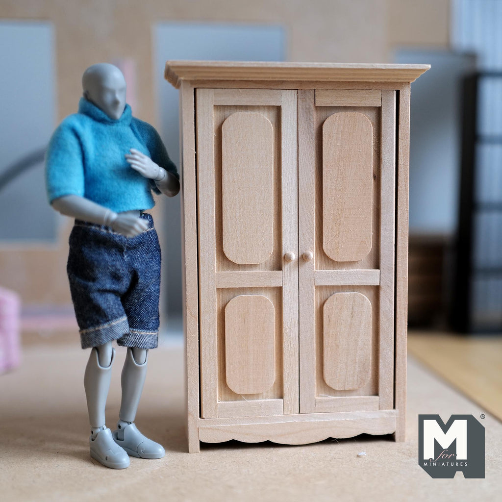 Dollhouse Closet Unpainted 1:12 Scale Miniature Wardrobe Armoire 5-11/16 inch tall (style a) - J013
