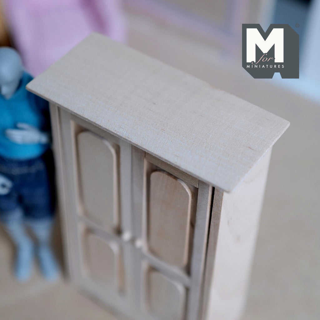 Dollhouse Closet Unpainted 1:12 Scale Miniature Wardrobe Armoire 5-11/16 inch tall (style a) - J013