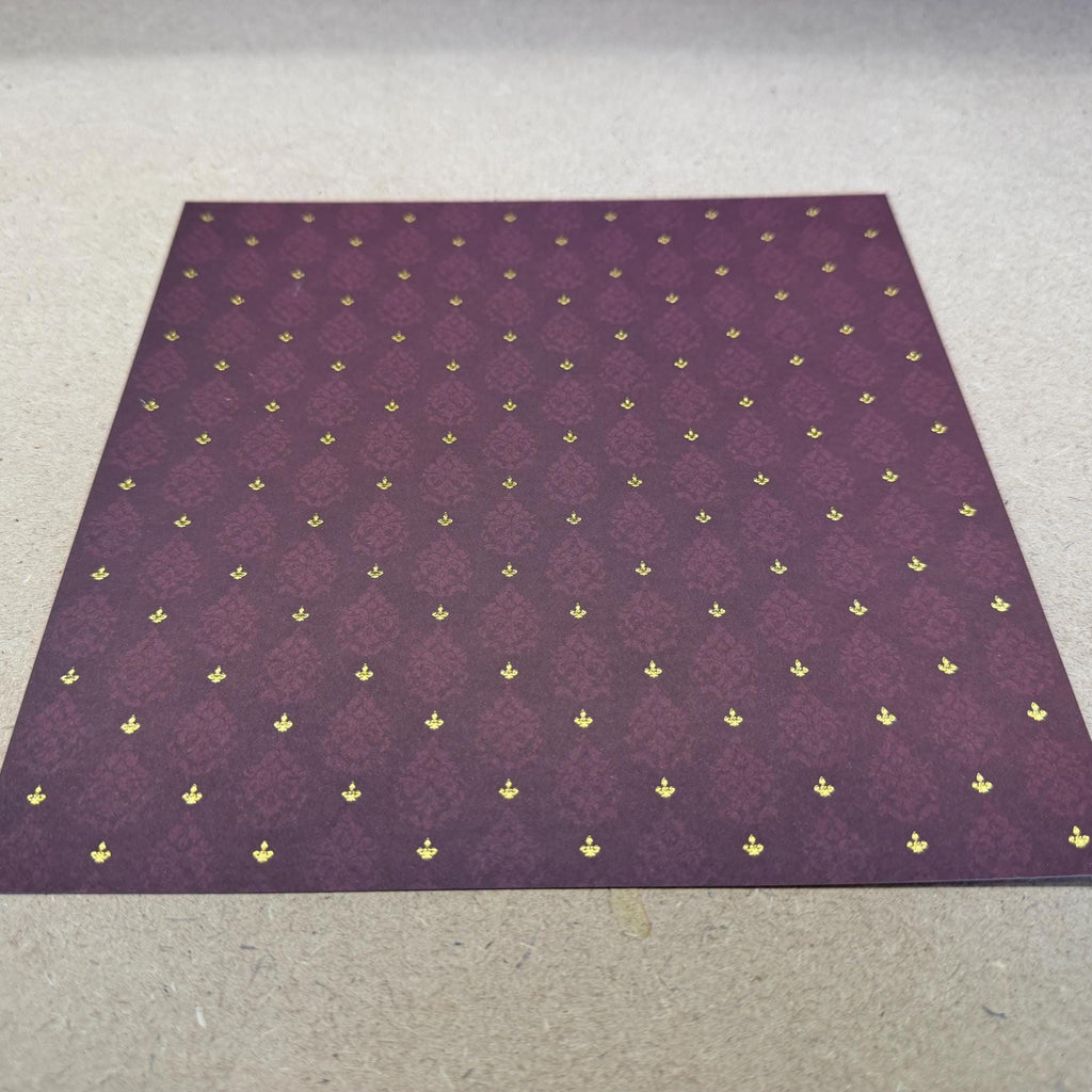 1:12 Scale Embossed Brocade Wallpaper with Fleur de Lis, 8-1/4 inch square, DIY Dollhouse Supply (not self-adhesive) (burgundy)
