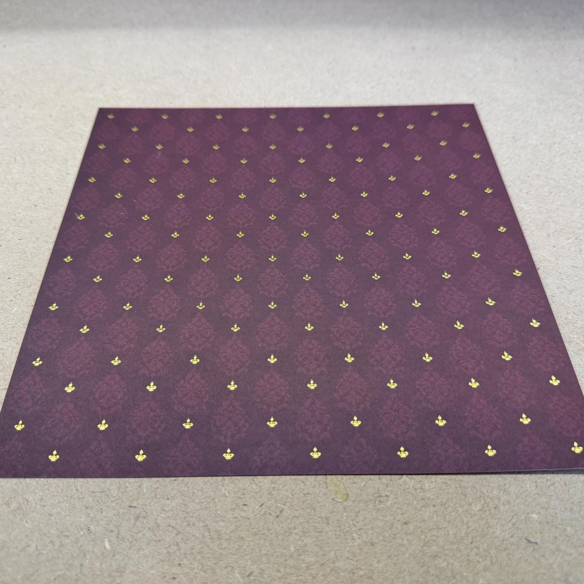 1:12 Scale Embossed Brocade Wallpaper with Fleur de Lis, 8-1/4 inch square, DIY Dollhouse Supply (not self-adhesive) (burgundy)