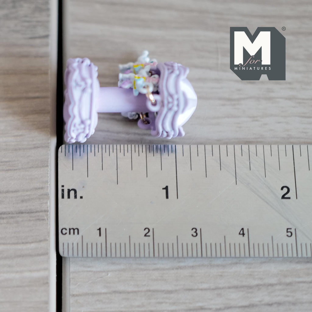 Miniature Carousel 1:12 Scale Dollhouse Decor Spinning Merry Go Round 1-1/8 inch tall (light purple) (metal) - B051