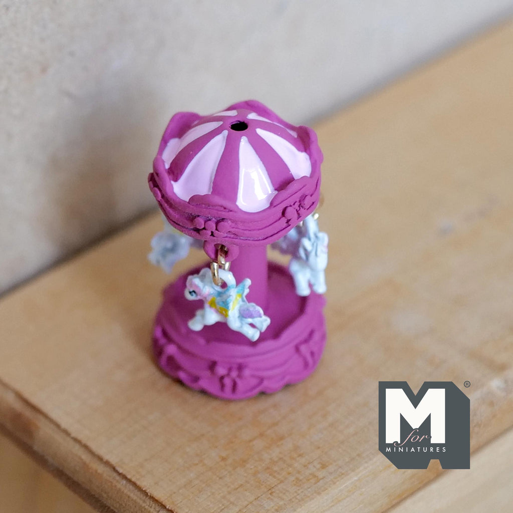 Miniature Carousel 1:12 Scale Dollhouse Decor Spinning Merry Go Round 1-1/8 inch tall (dark purple) (metal) - B051