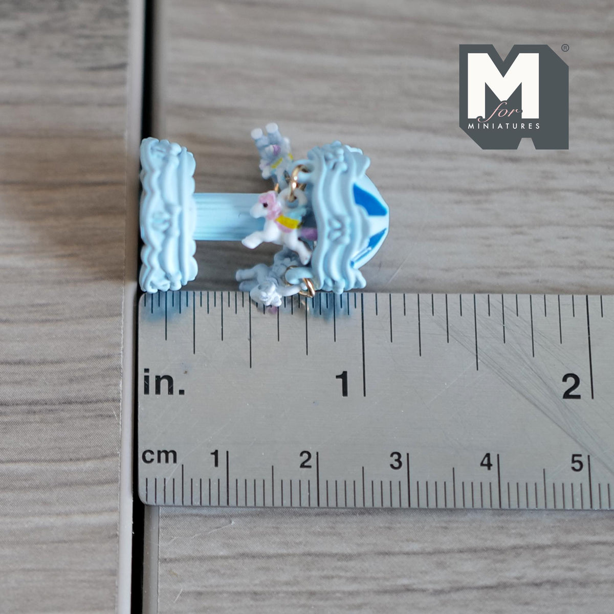 Miniature Carousel 1:12 Scale Dollhouse Decor Spinning Merry Go Round 1-1/8 inch tall (light blue) (metal) - B051