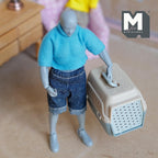 Miniature Pet Travel Carrier 1:12 Scale Dollhouse Dog Cat Cage Travel Pet Crate with Handle (beige gray) - B054